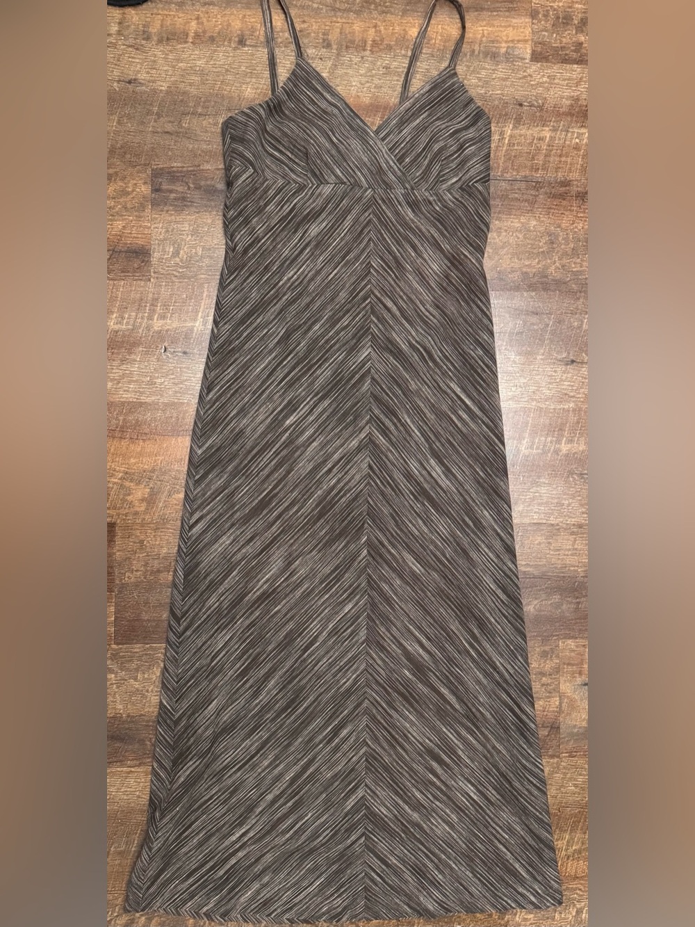 Old Navy Brown Linen Blend Cotton Size 8 Strappy V-Neck Chevron Maxi Dress